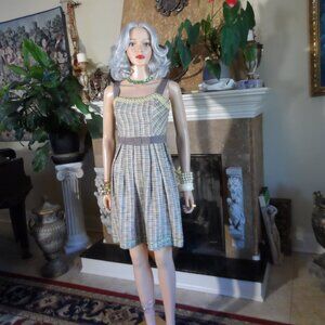 Moschino Cheap & Chic Multicolor Tweed Sleeveless Pleated Dress Size US 6